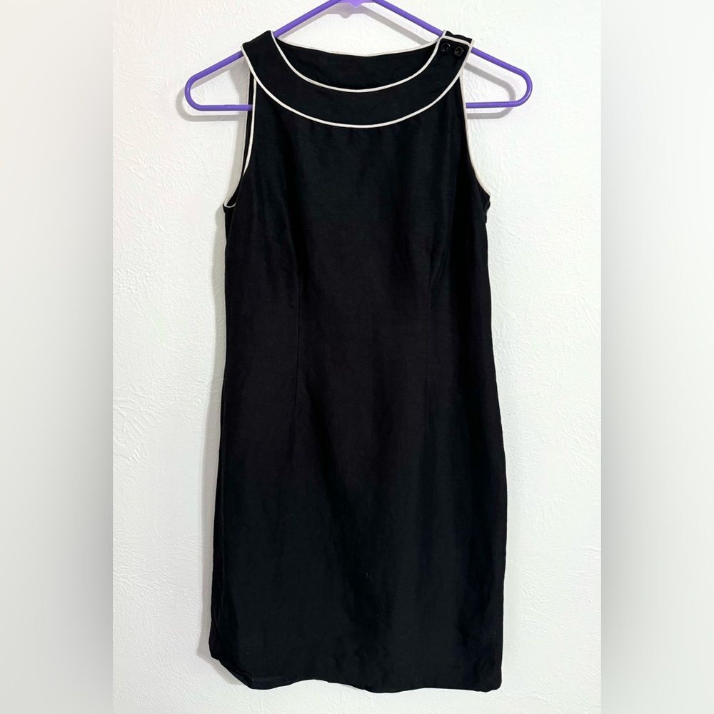 Ann Taylor LOFT black & white round neck sleeveless sheath dress, size 2 Petite